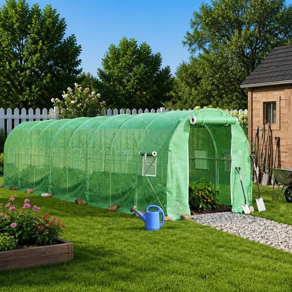 Greenhouse Garden Plant House PE Cover Steel Frame 22x2x2m Green Durable Outdoor Structure