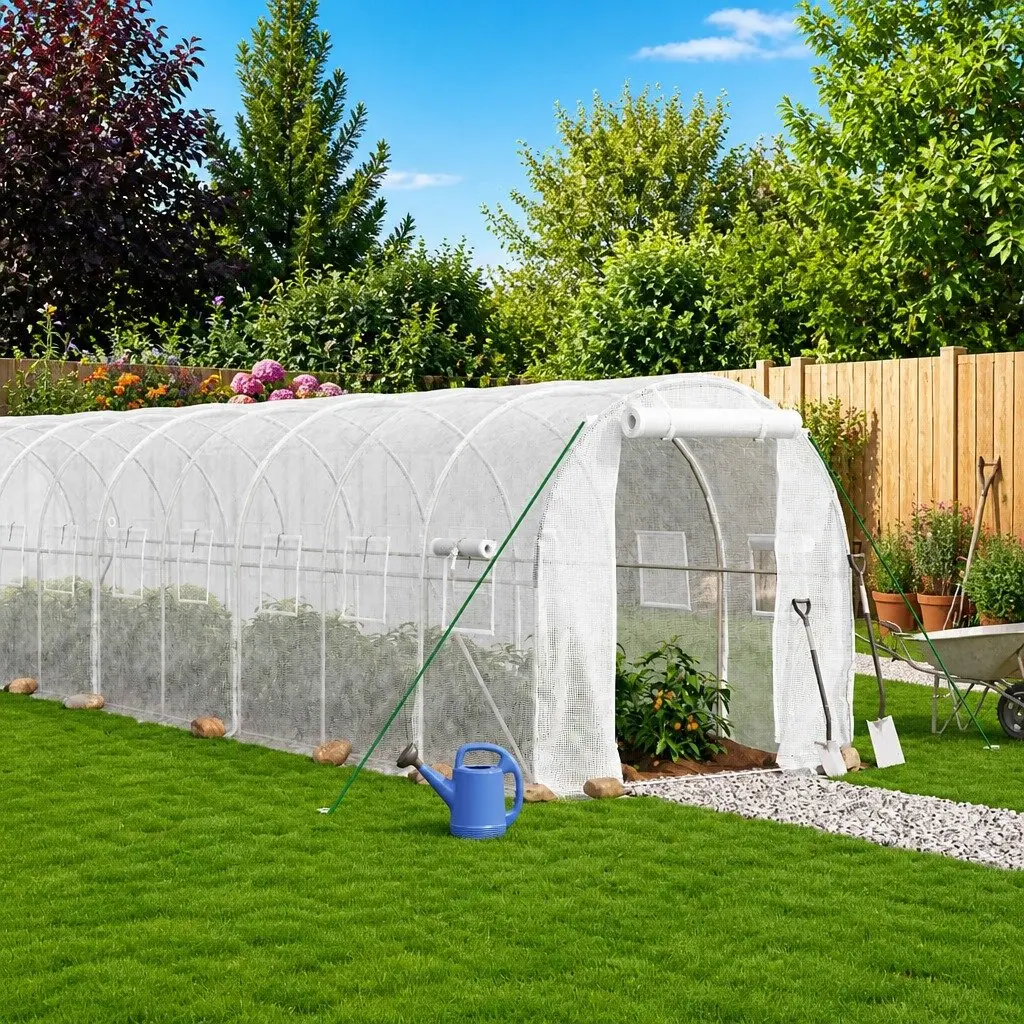 Greenhouse Steel Frame White 24 m² Portable Outdoor Plant House
