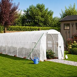 Greenhouse White Steel Frame 28m² 14x2x2m Garden Plant House UV Cover Door