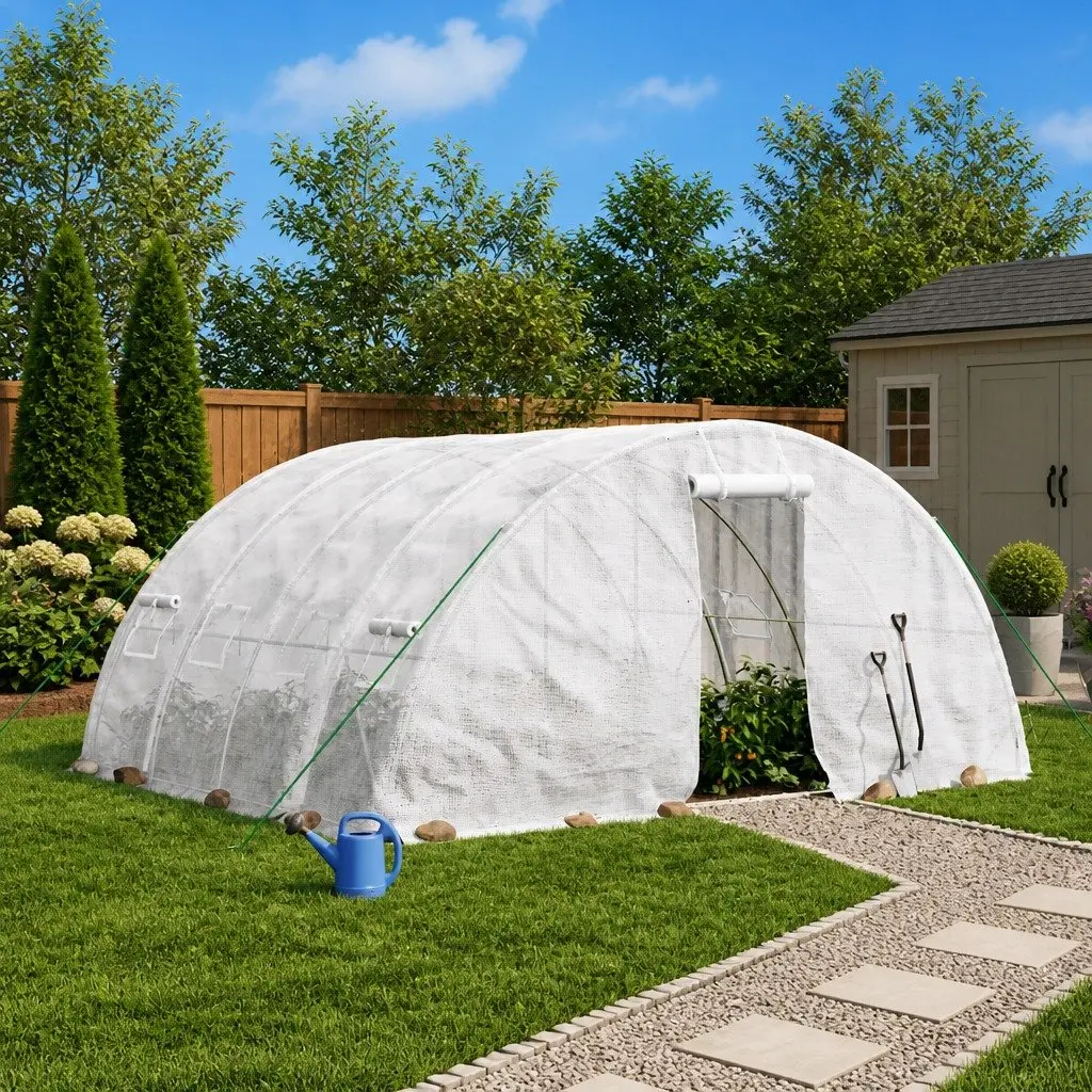 Greenhouse Steel Frame 5x4x2.3m White PE Cover Outdoor Plant House 20m²