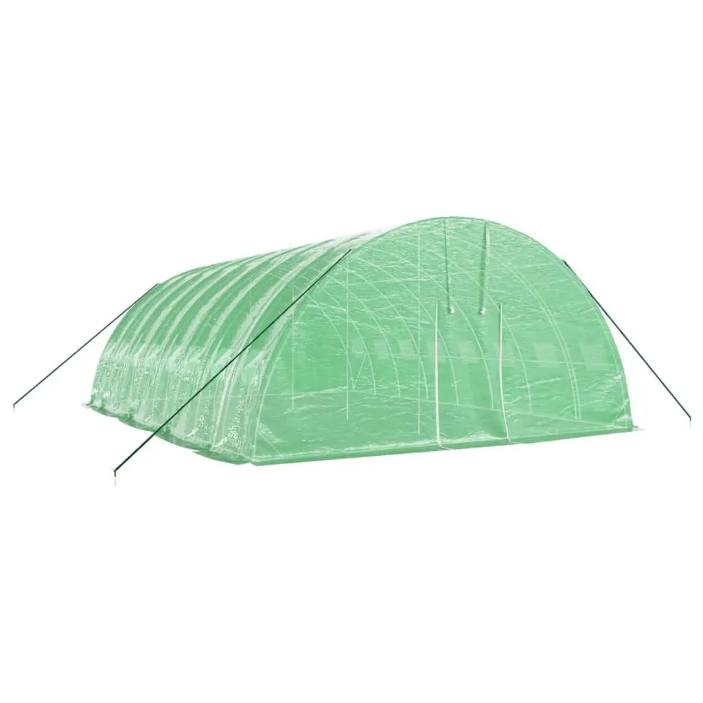 Greenhouse Steel Frame 8x6x2.85m Green PE Cover Durable Plant House Outdoor Garden Structure