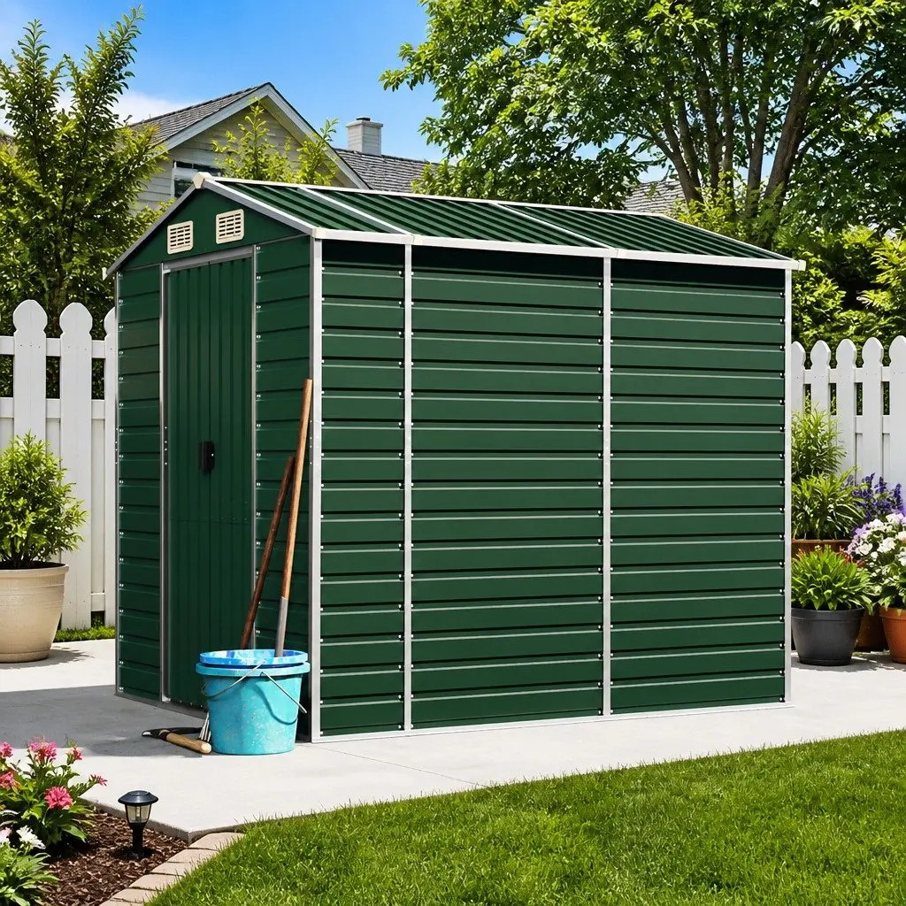 Galvanised Steel Garden Shed Outdoor Storage Tools Green 191x215x198 cm