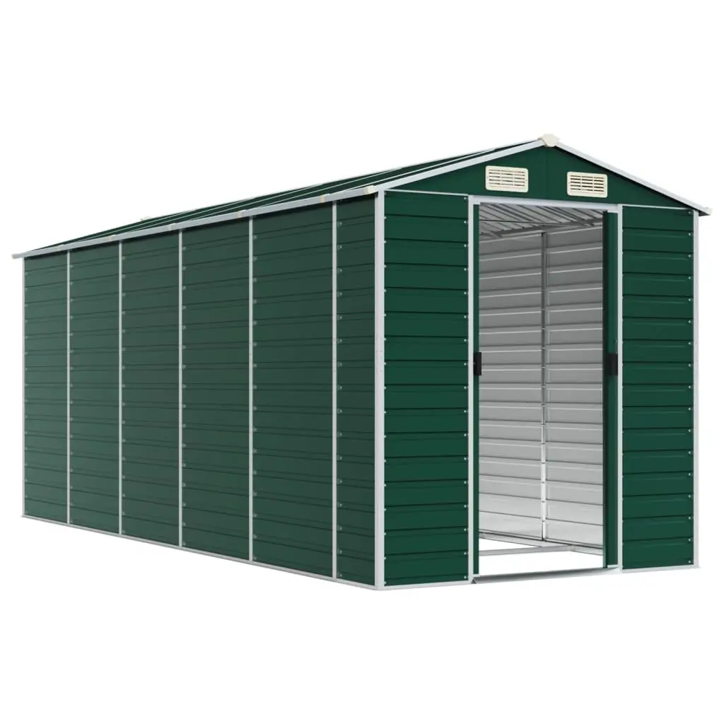 Garden Shed Galvanised Steel Green 191x470x198cm Outdoor Tool Storage