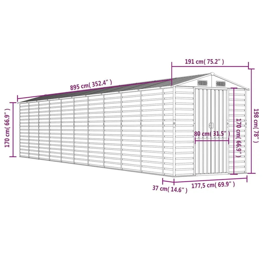 Garden Shed Metal Galvanised Steel Grey 191x895x198 cm