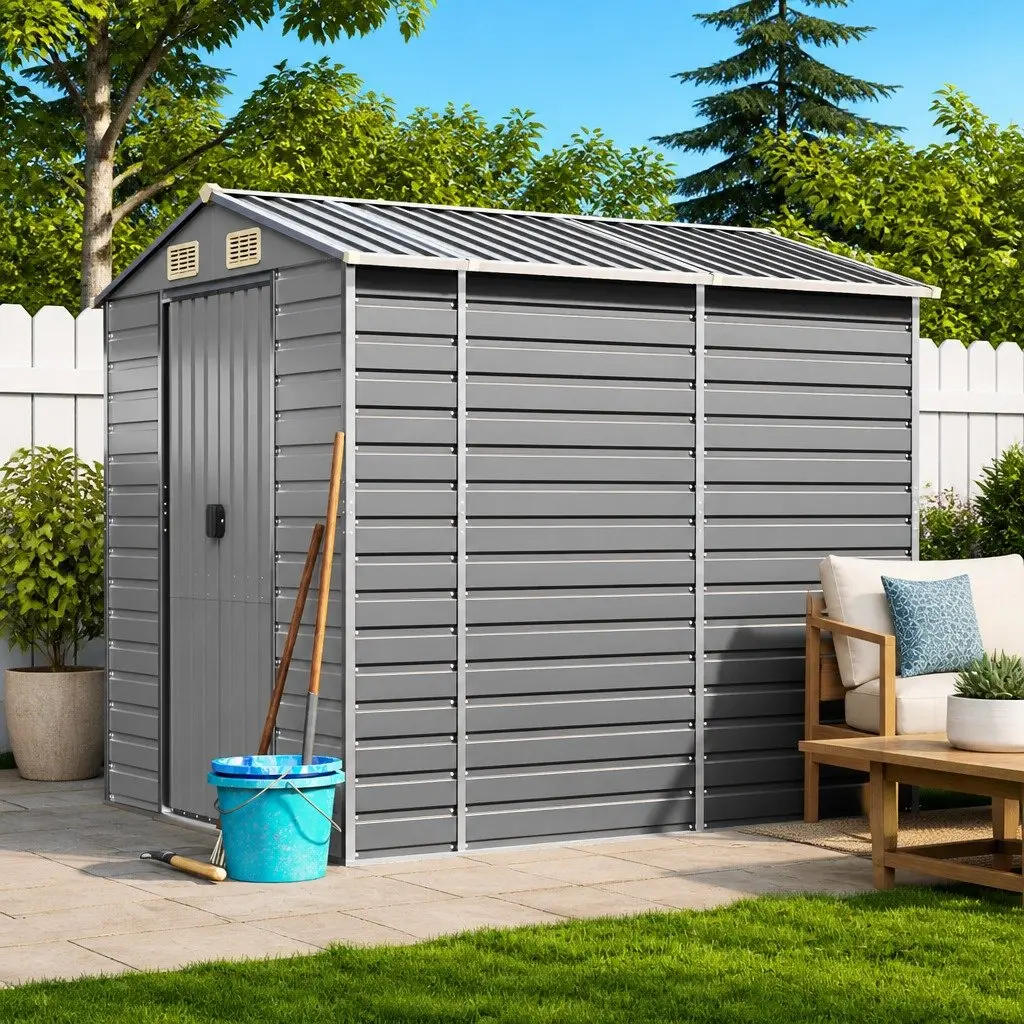 Light Grey Garden Shed Galvanised Steel Outdoor Tool Storage 191x980x198cm