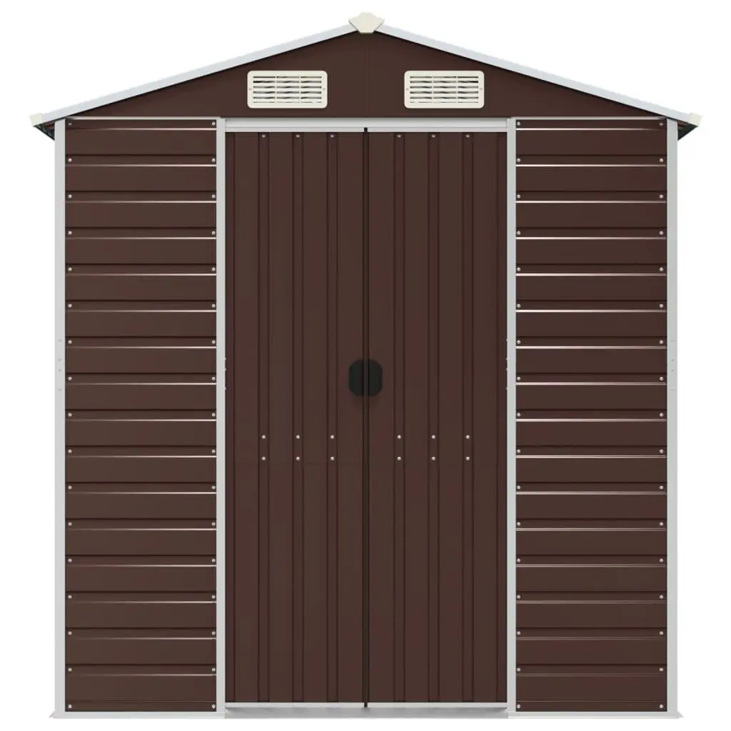Garden Shed Galvanised Steel 191 x 215 x 198 cm Brown Outdoor Storage Tool House with Sloping Roof Air Vents