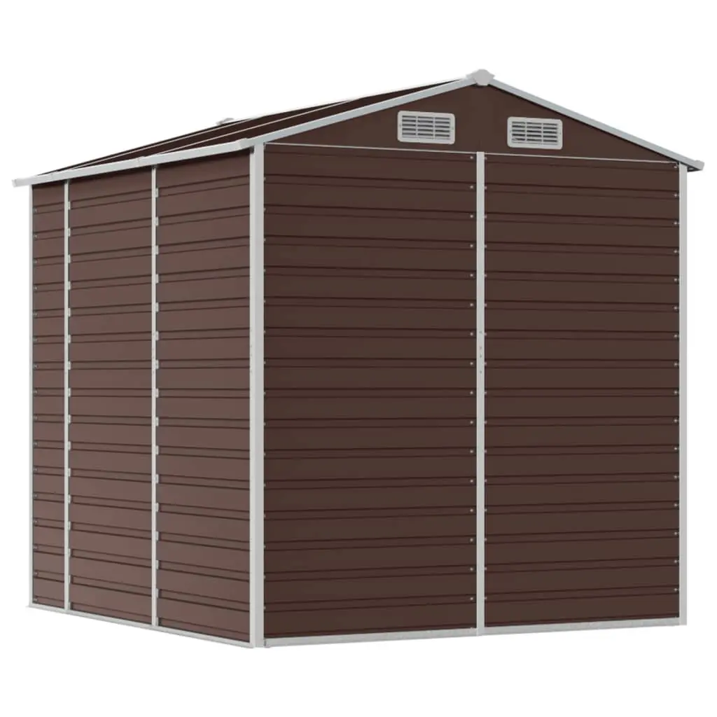 Garden Shed Galvanised Steel 191 x 215 x 198 cm Brown Outdoor Storage Tool House with Sloping Roof Air Vents