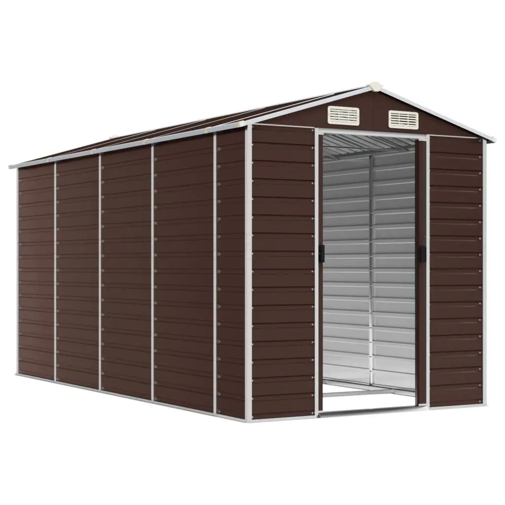 Garden Shed Galvanised Steel 191x385x198 cm Brown Outdoor Storage Tool House