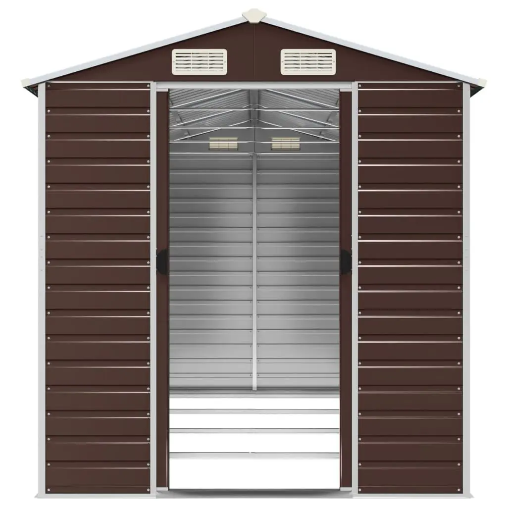 Garden Shed Galvanised Steel 191x385x198 cm Brown Outdoor Storage Tool House