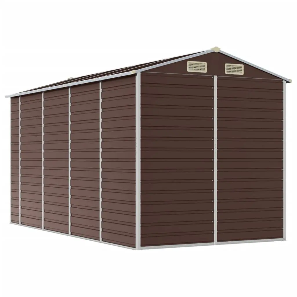 Garden Shed Galvanised Steel 191x385x198 cm Brown Outdoor Storage Tool House