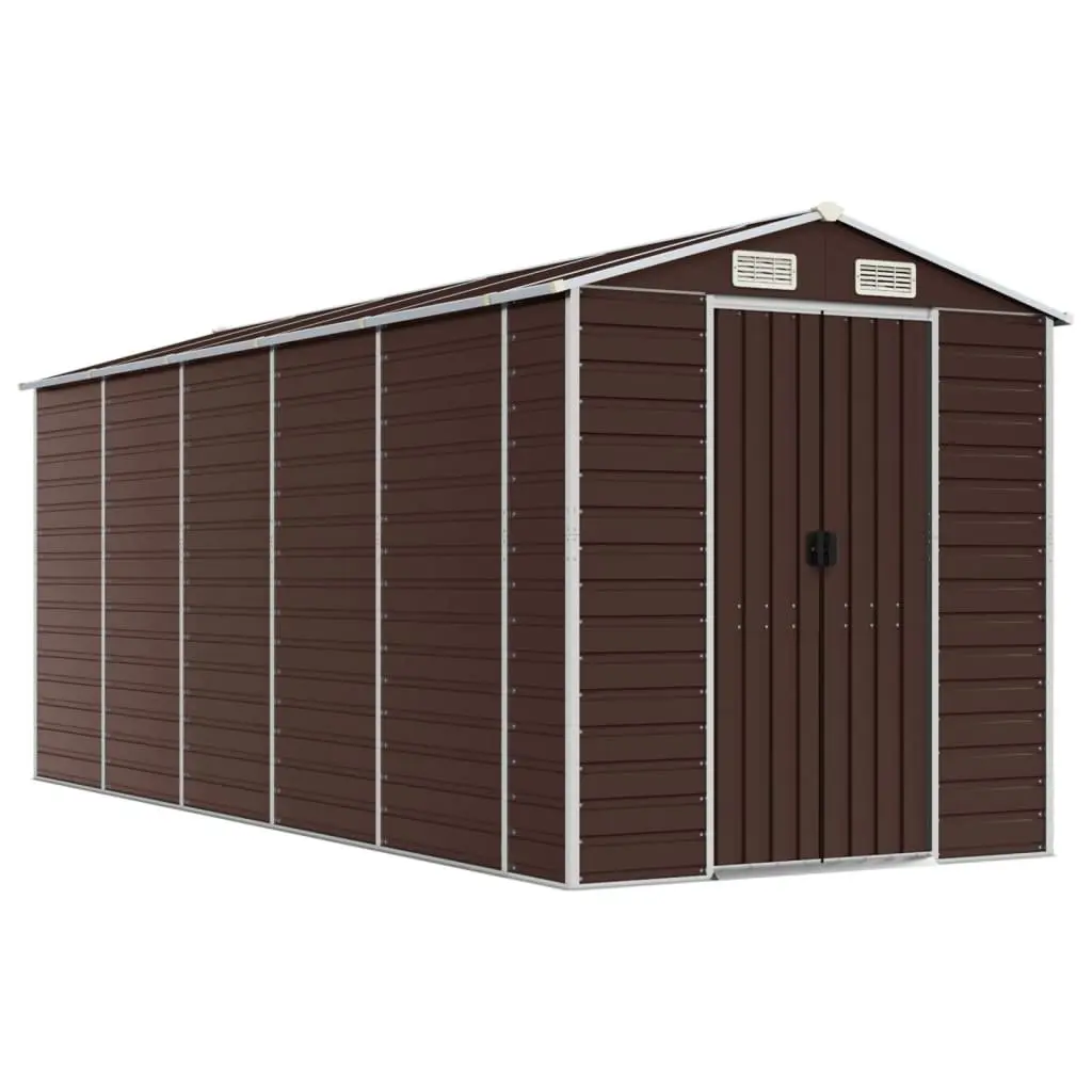 Garden Shed Galvanised Steel 191x470x198cm Brown Outdoor Storage Tool House