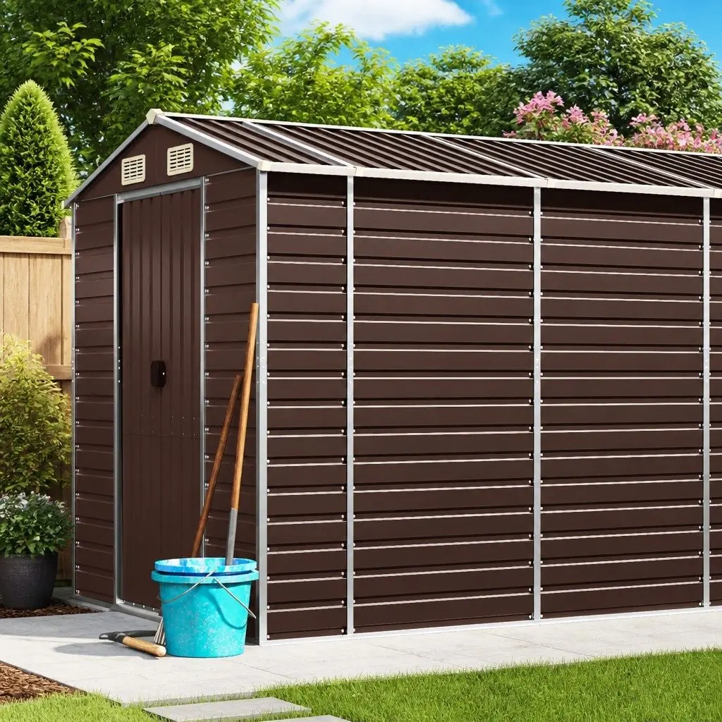 Garden Shed Galvanised Steel 191x640x198 cm Brown Outdoor Storage Tool House