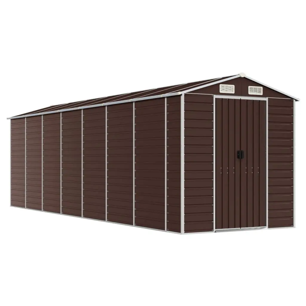 Garden Shed Galvanised Steel 191x640x198 cm Brown Outdoor Storage Tool House