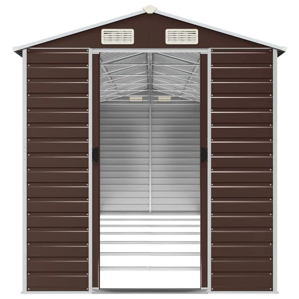 Garden Shed Galvanised Steel 191x640x198 cm Brown Outdoor Storage Tool House
