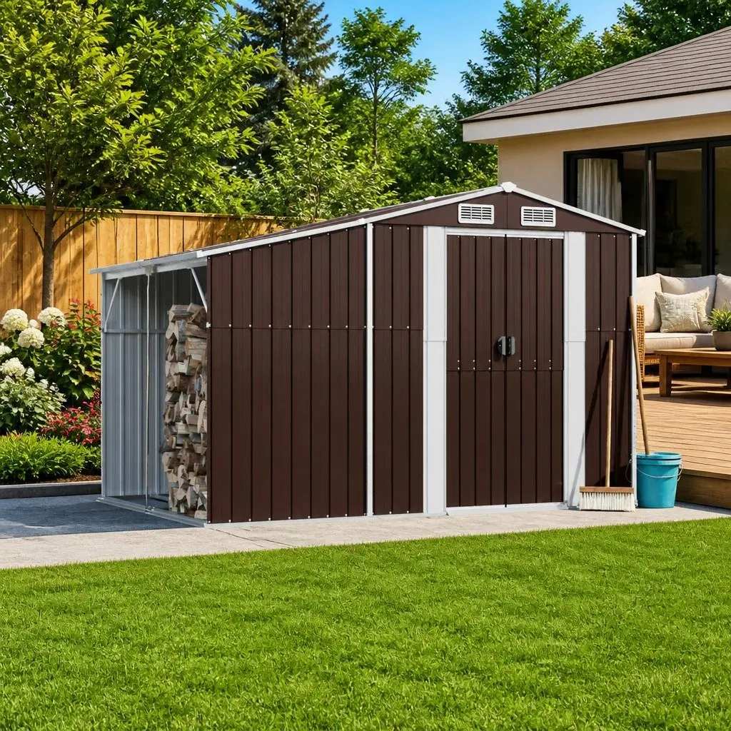 Garden Storage Shed Galvanised Steel Brown Outdoor 277 x 192.5 x 179 cm