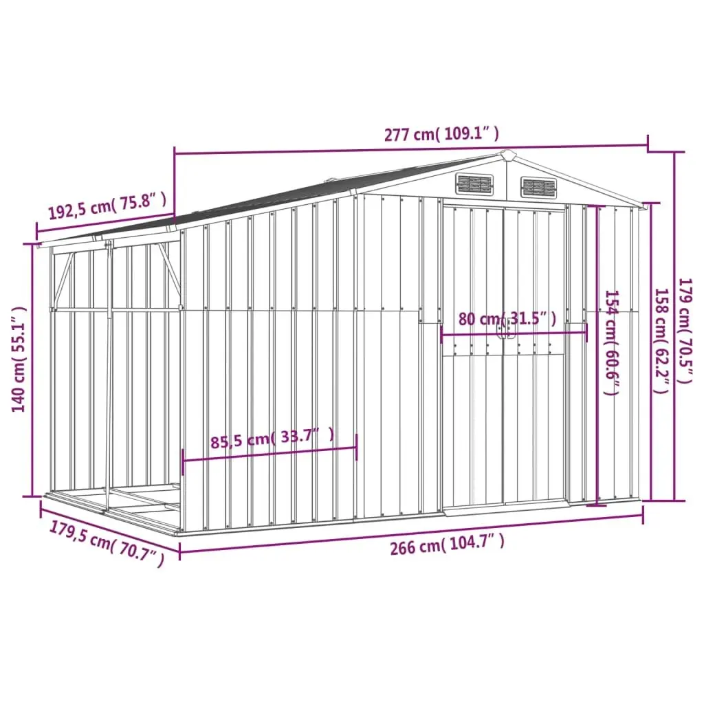 Garden Storage Shed Galvanised Steel Brown Outdoor 277 x 192.5 x 179 cm