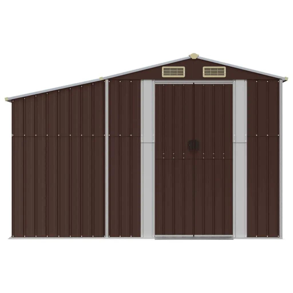 Garden Shed Galvanised Steel Brown 277x365.5x179 cm Outdoor Storage with Firewood Stand