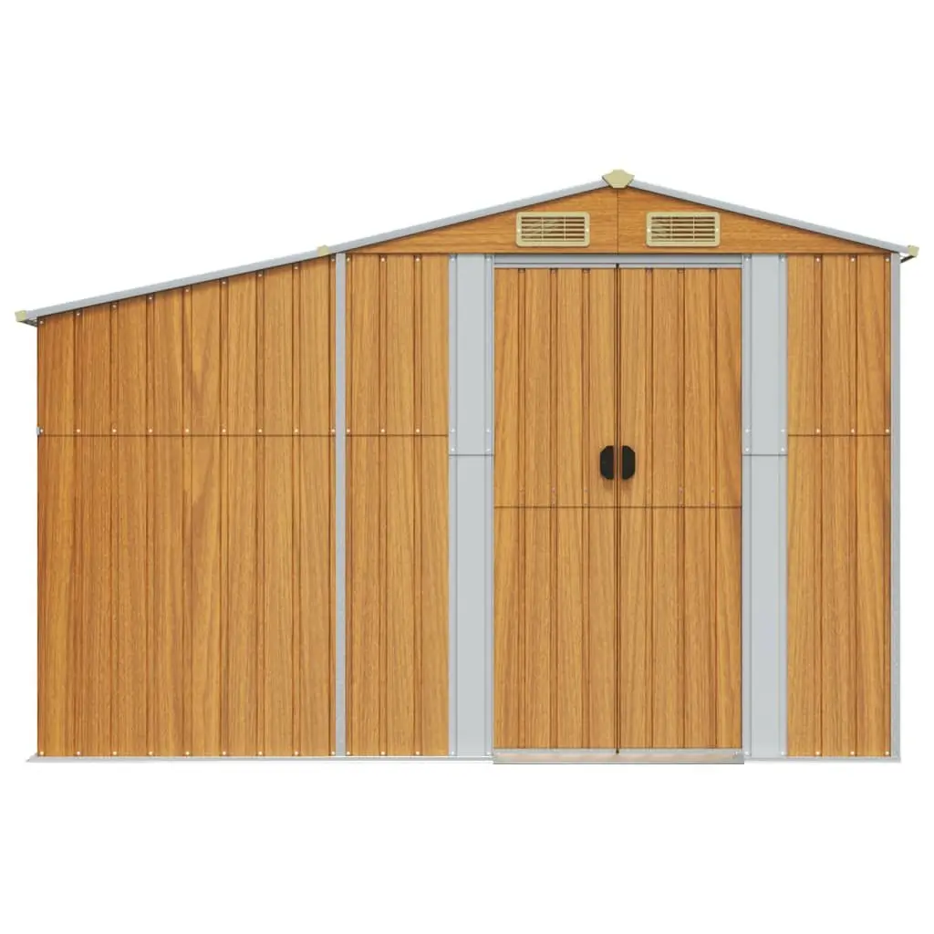 Garden Shed Galvanised Steel 277x192.5x179cm Brown Outdoor Storage Tool House