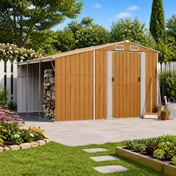 Garden Shed Brown Outdoor Storage Galvanised Steel 277x279x179cm Firewood