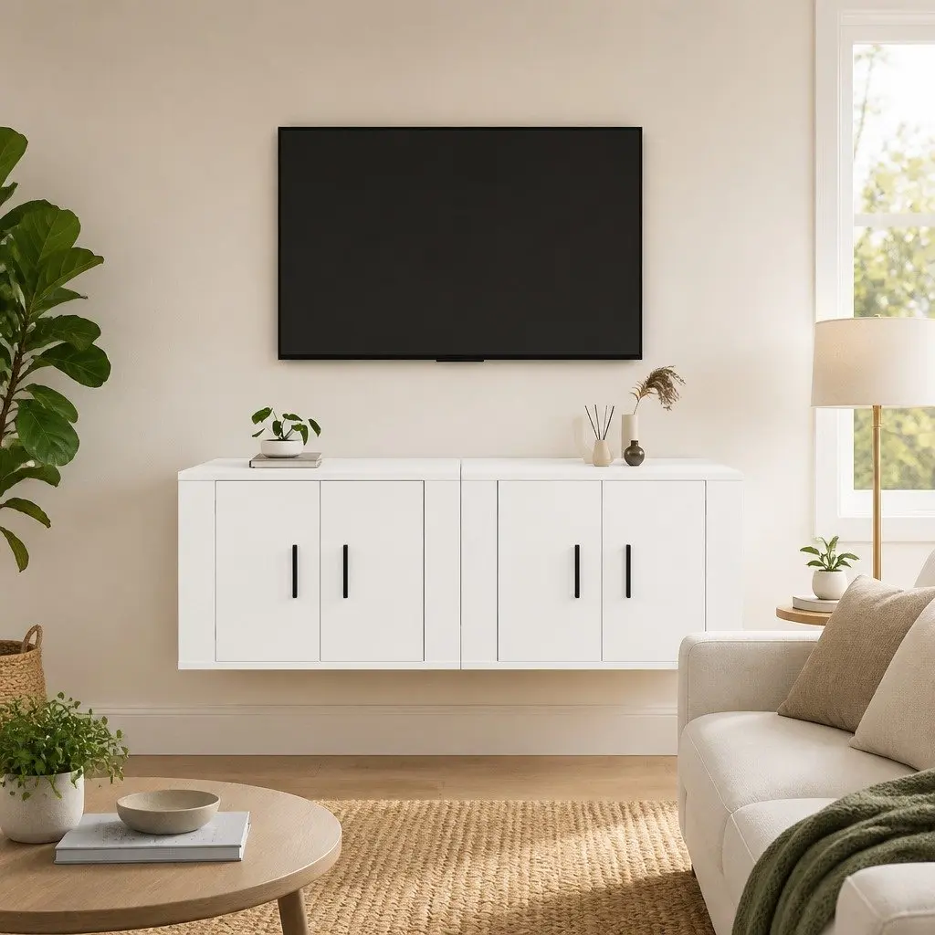 Wall-Mounted TV Cabinet White Storage Unit Media Display Shelf Organizer