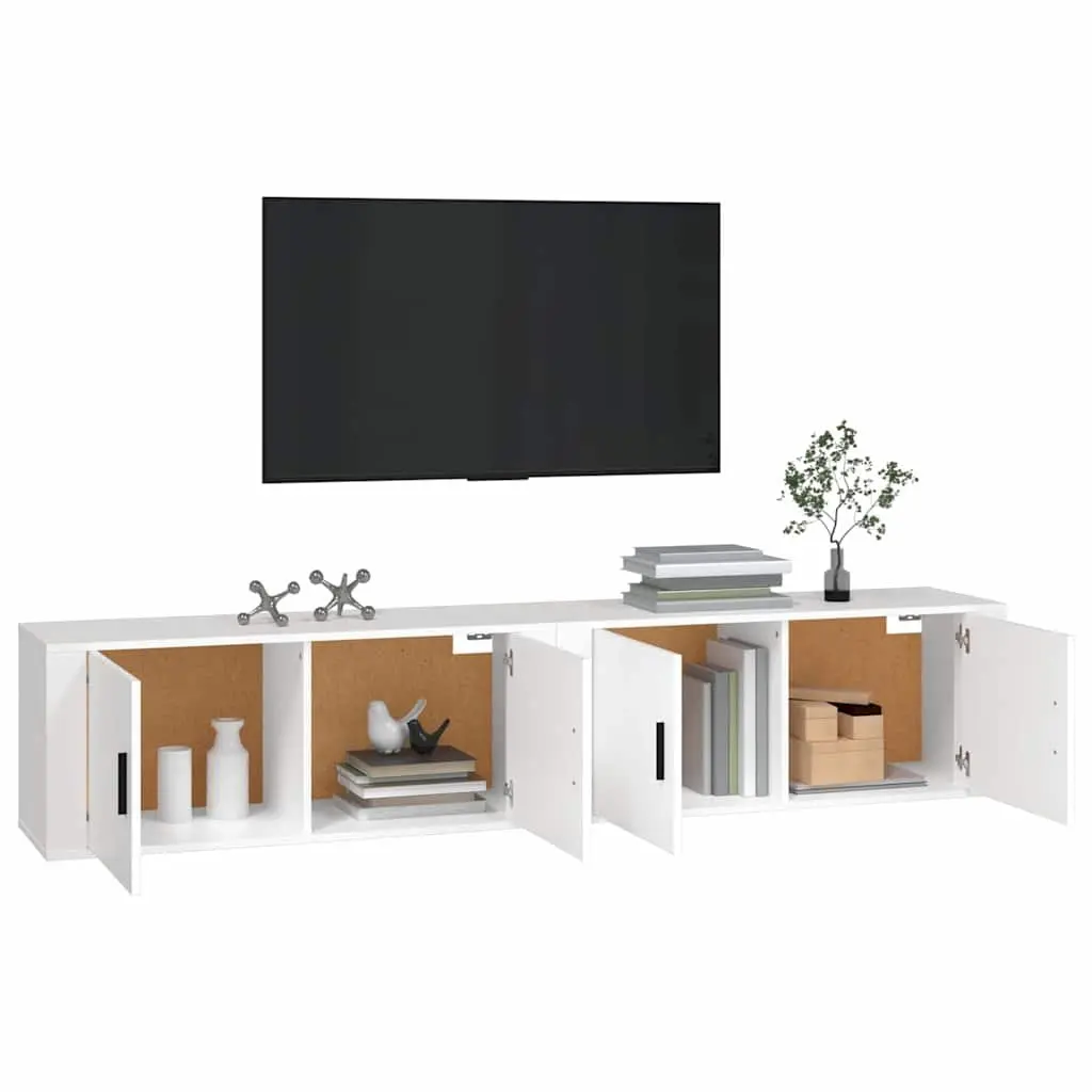 Wall-mounted TV Cabinets Engineered Wood 100 x 34.5 x 40 cm White 2 Piece Storage Media Unit Organiser