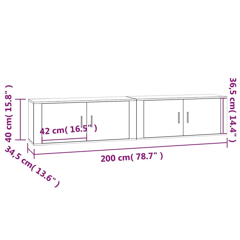Wall-mounted TV Cabinets Engineered Wood 100 x 34.5 x 40 cm White 2 Piece Storage Media Unit Organiser