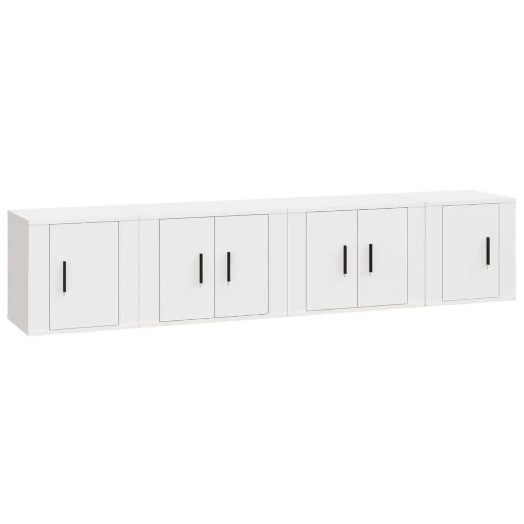 Wall Mounted TV Cabinet Set 4 Piece White Storage Media Unit Engineered Wood