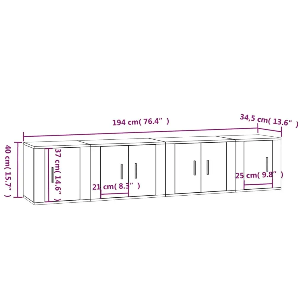 Wall Mounted TV Cabinet Set 4 Piece White Storage Media Unit Engineered Wood