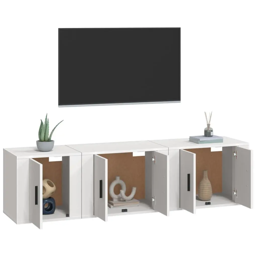 3 Piece White TV Cabinet Set for Effective Space Usage