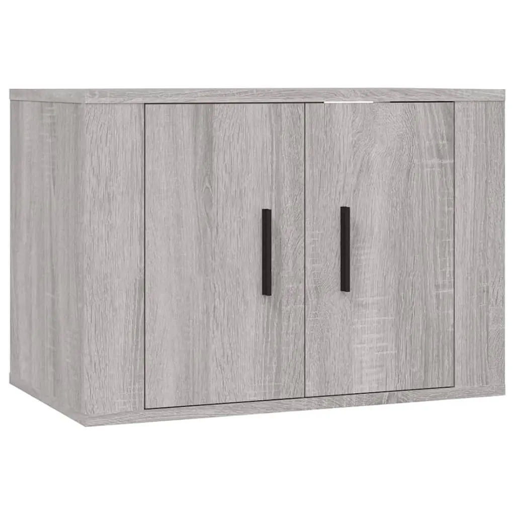 TV Cabinet Set 2 Piece Wall Mounted Grey Storage Unit Engineered Wood Furniture