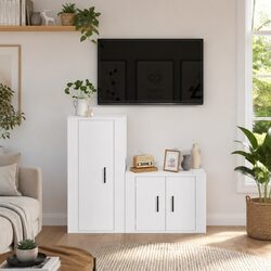 TV Cabinet Set 2 Piece White Wall-Mounted Storage Unit Organiser