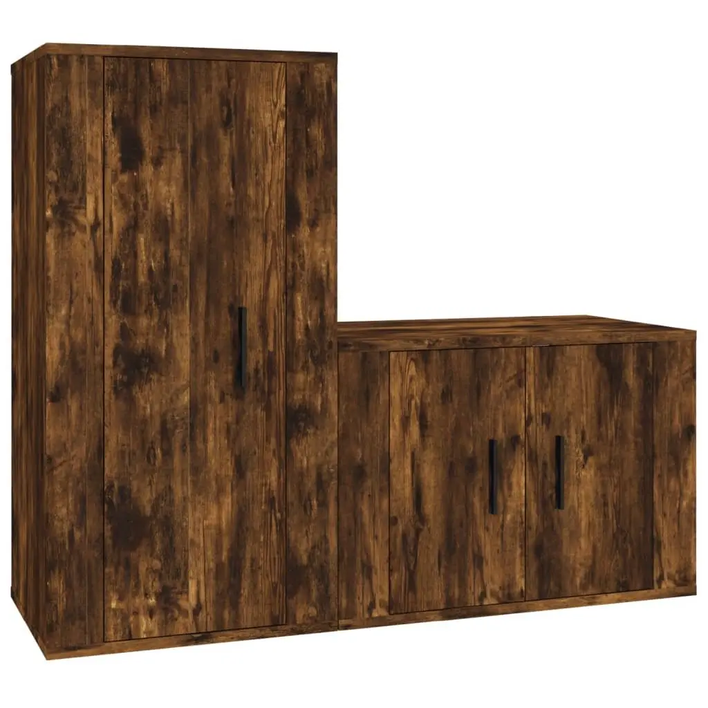 TV Cabinet Set Wall-Mounted Storage Unit Engineered Wood Brown Organiser