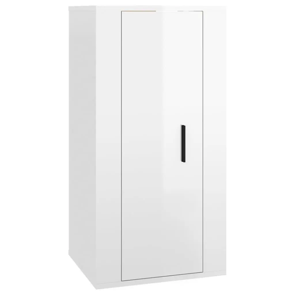 2 Piece Engineered Wood Wall-Mounted Storage Unit High Gloss White TV Cabinet Set