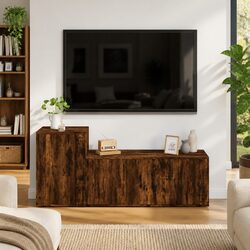 TV Cabinet Set Wall-Mounted Storage Unit Engineered Wood Smoked Oak Brown