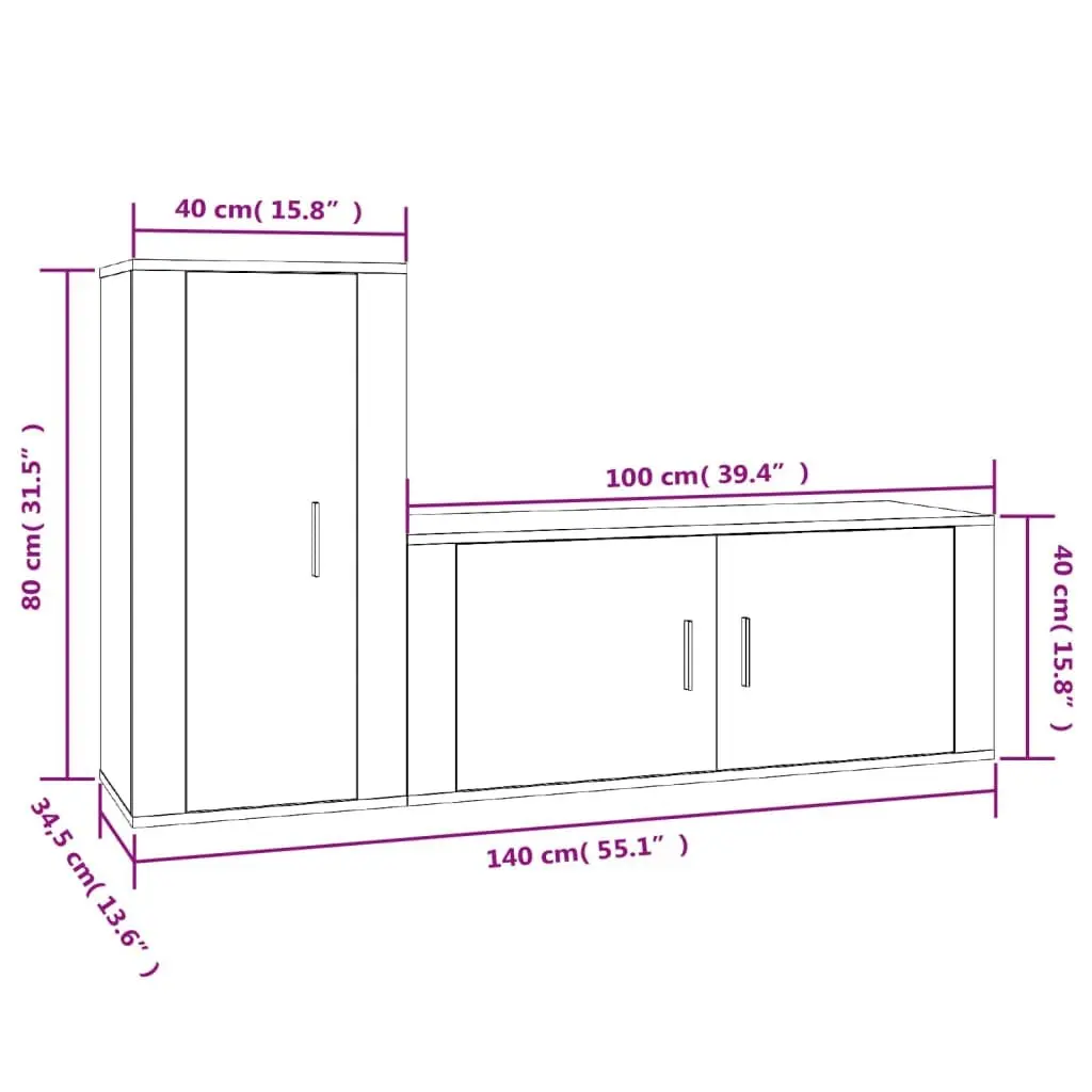 Wall Mounted Storage Unit Engineered Wood TV Cabinet Set White