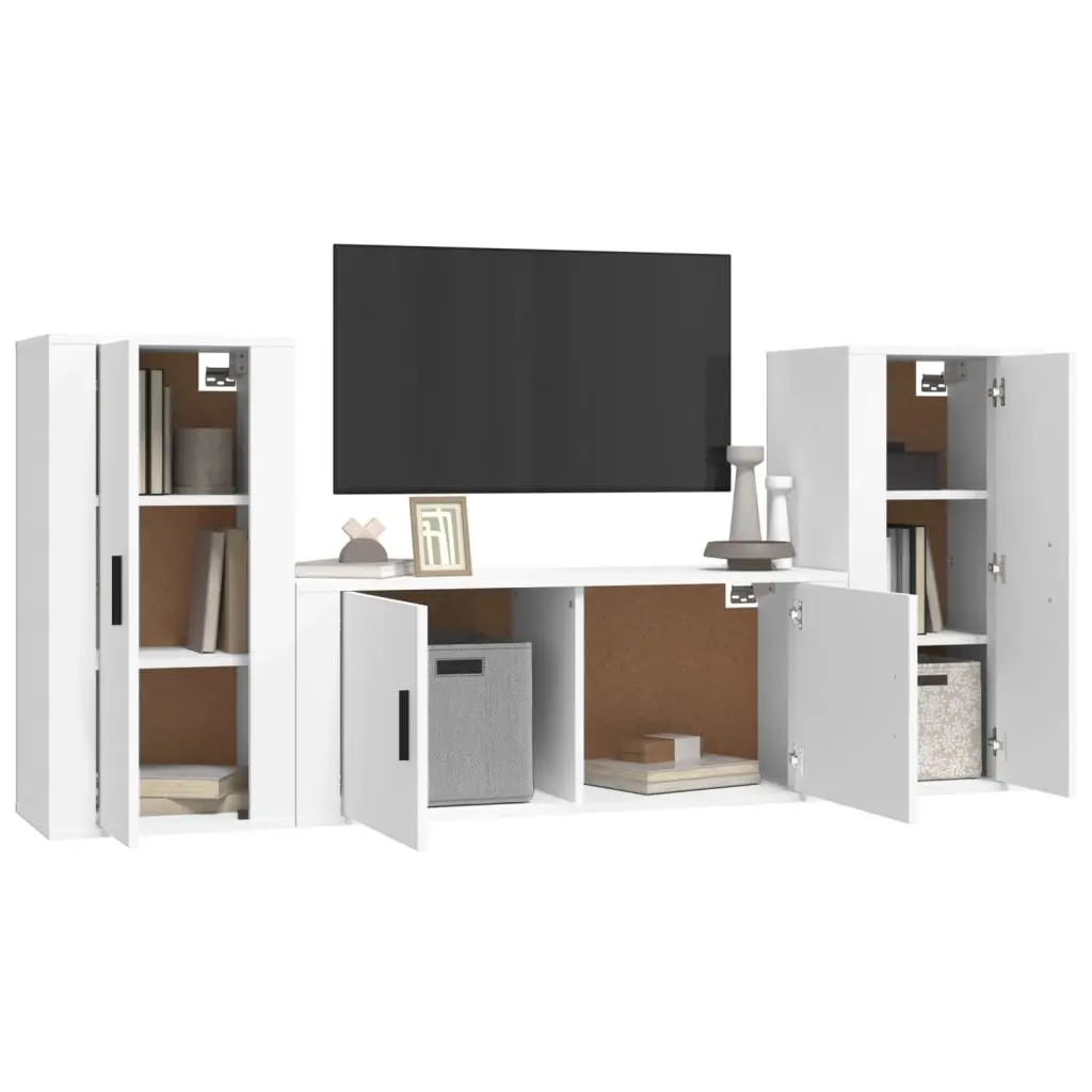 TV Cabinet Set Wall-Mounted Engineered Wood White 3 Piece