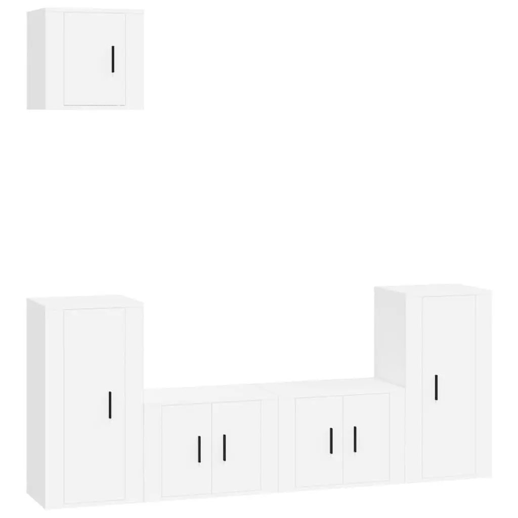 5 Piece Wall-Mounted Storage Unit Engineered Wood White TV Cabinet Set