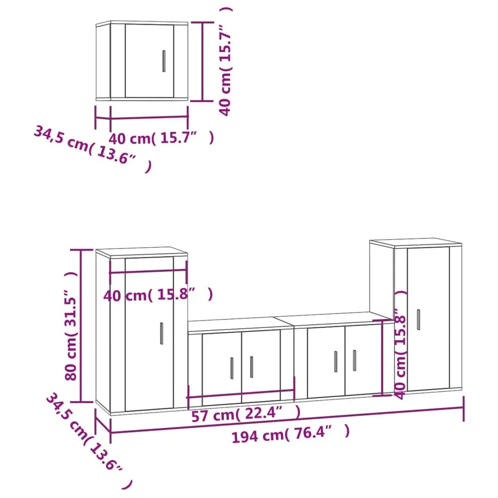 5 Piece Wall-Mounted Storage Unit Engineered Wood White TV Cabinet Set