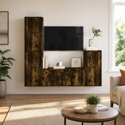 4 Piece TV Cabinet Set Wall-Mounted Storage Unit Engineered Wood Brown