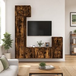 5 Piece TV Cabinet Set Wall-Mounted Storage Unit Brown Engineered Wood