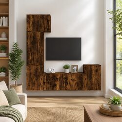 Practical 5 Piece Brown TV Cabinet Set for Your Home