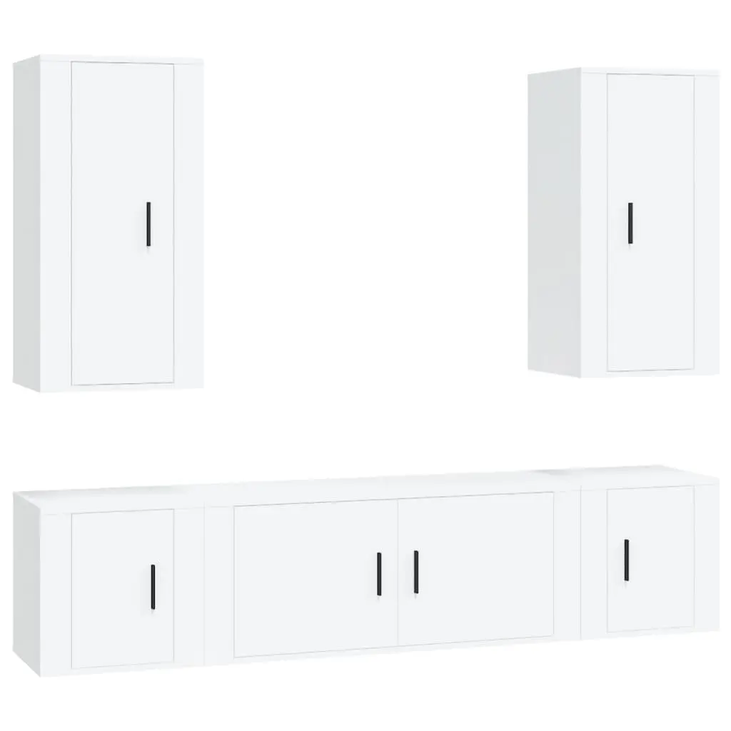 5 Piece TV Cabinet Set Wall Mounted Engineered Wood Storage Unit White