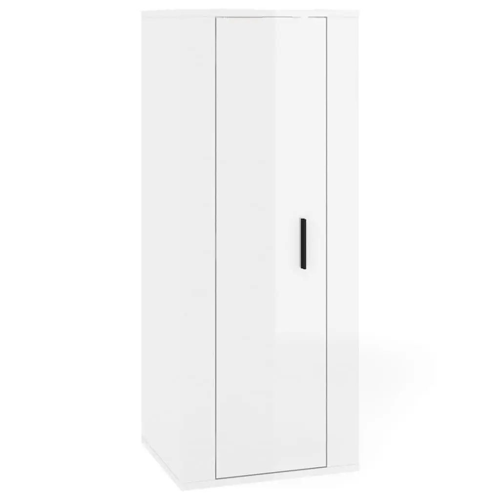 TV Cabinet Set Engineered Wood Wall-Mounted High Gloss White 2 Piece