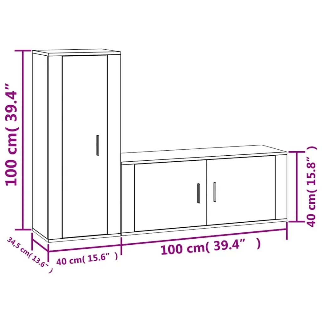 TV Cabinet Set 2 Piece Engineered Wood Wall-Mounted Media Storage Unit White