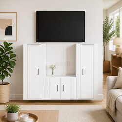 3-Piece White TV Cabinet Set for Home
