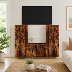 TV Cabinet Set 3 Piece Wall-Mounted Media Storage Unit Engineered Wood Brown