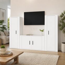 3 Piece TV Cabinet Set High Gloss White Wall-Mounted Media Storage Unit