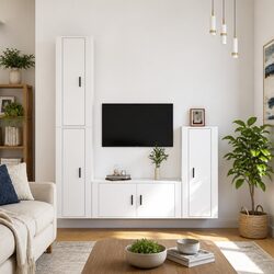 4-Piece White TV Cabinet for Living Spaces