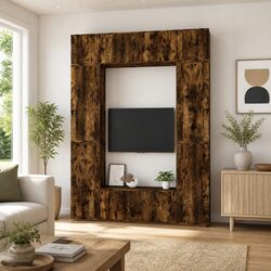 Wall-Mounted TV Cabinet Set 8 Piece Media Storage Unit Brown Engineered Wood