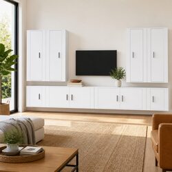 Practical White Wall-Mounted TV Cabinet Set for Any Room